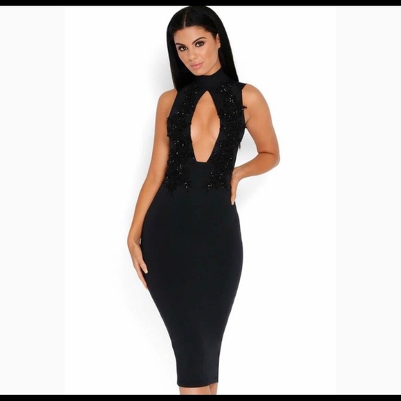 oh polly black embellished dress